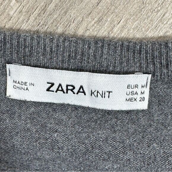 Zara Ruffle Trim Sides V Neck Sweater Grey Medium Dolman Sleeve - Picture 12 of 15